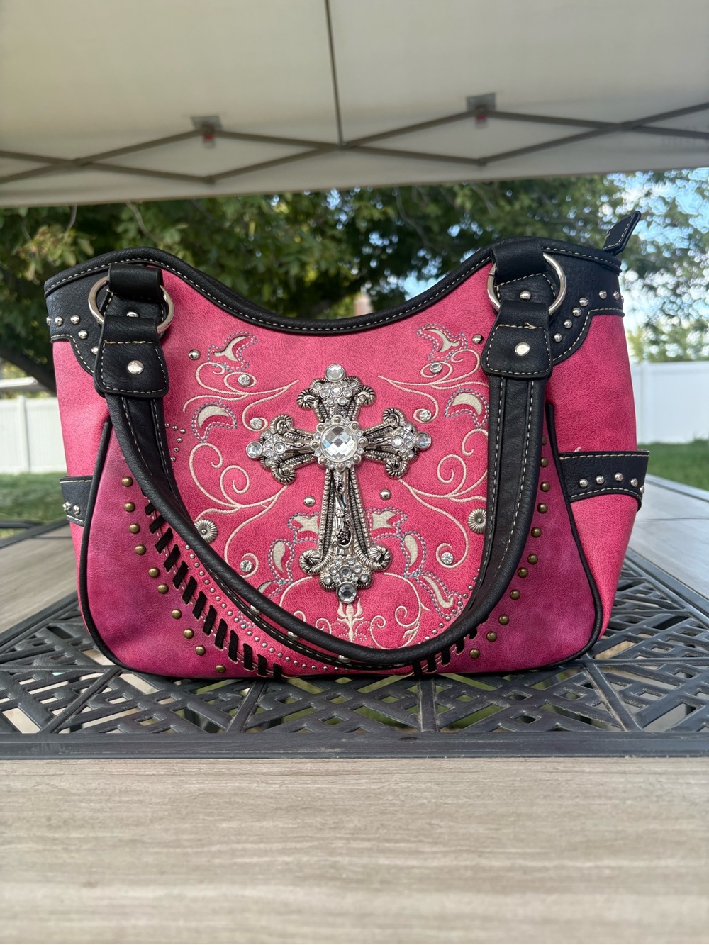 Women's Pink Embellished Cross Shoulder Concealed Carry Bag